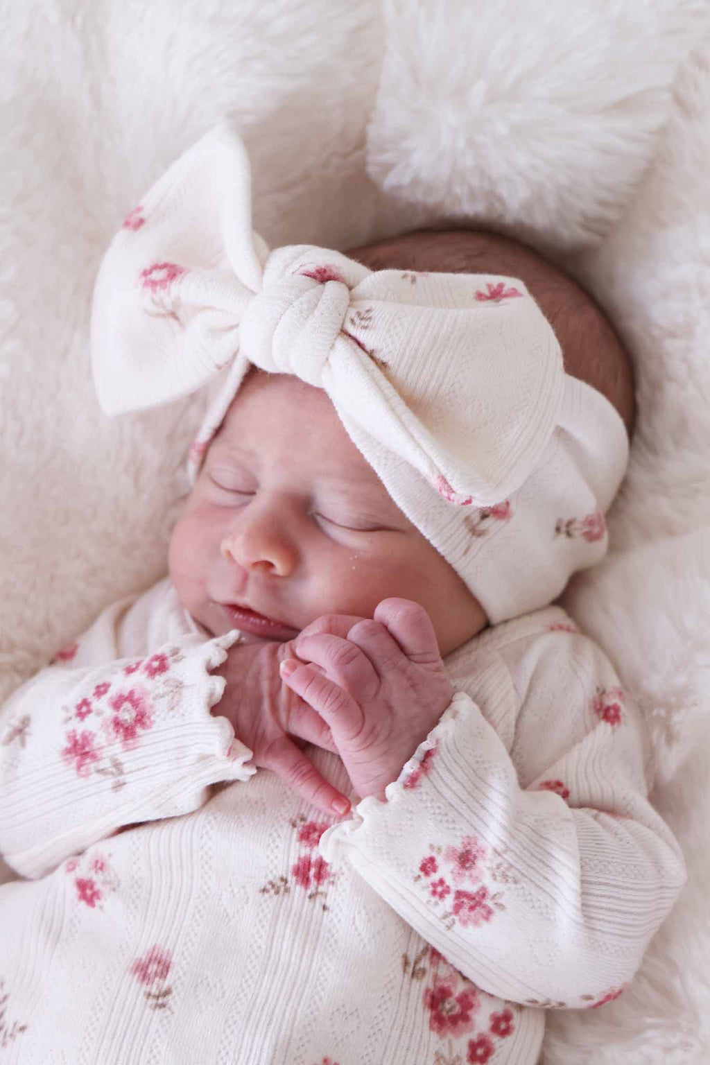 Precious Posies Pointelle Knit Large Bow Headwrap