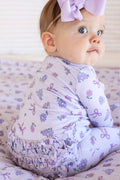 Ribbon & Roses Ruffle Zipper Footie | Purple