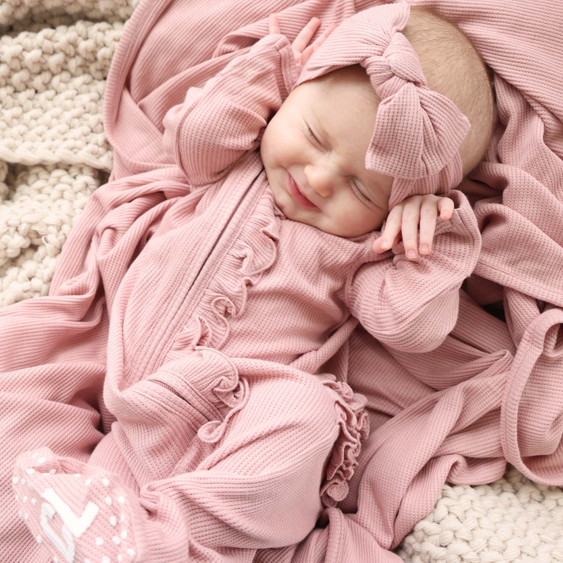 Bamboo Waffle Knit Large Bow Headwraps
