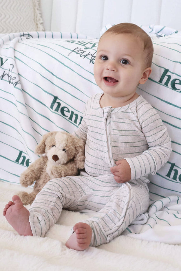 Sage's Stripes Bamboo Waffle Convertible Zip Romper