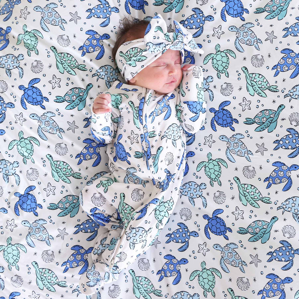 Sea Turtle Splash Knit Large Bow Headwrap