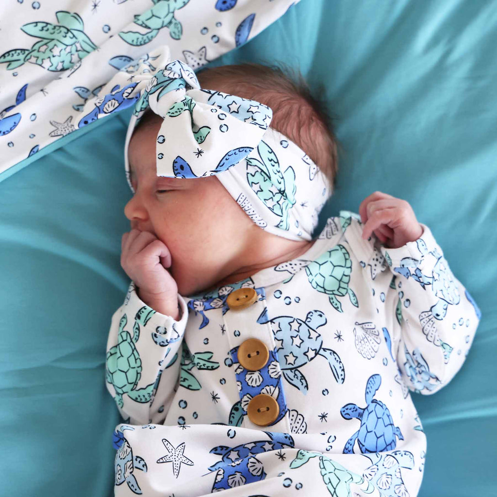 Sea Turtle Splash Knit Large Bow Headwrap