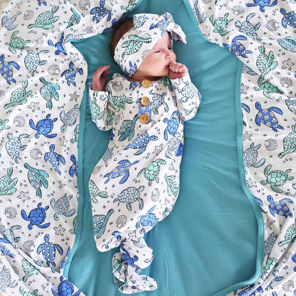 Sea Turtle Splash Knit Large Bow Headwrap