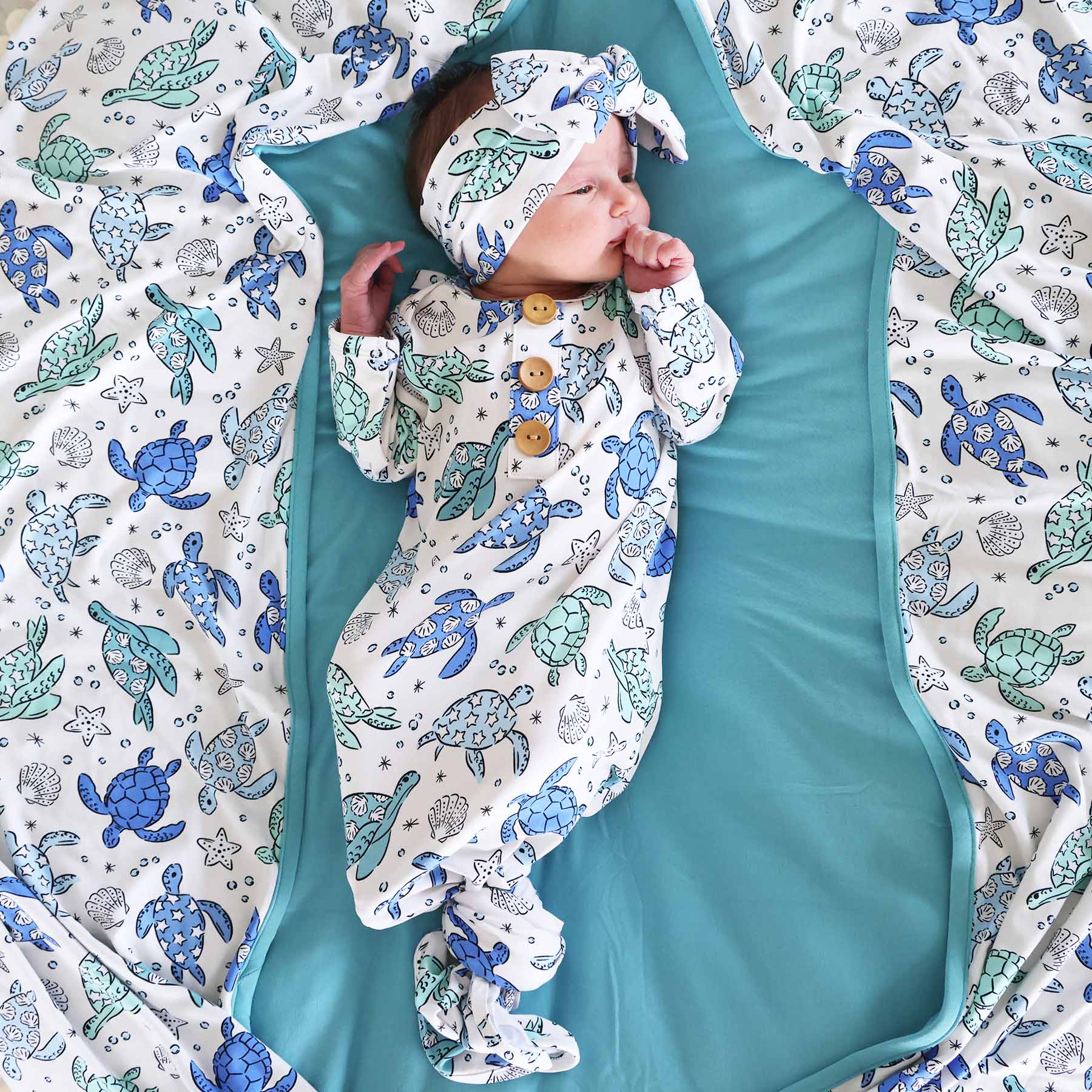 Sea Turtle Splash Knit Large Bow Headwrap