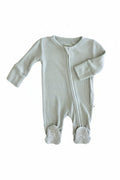 Embroidered Bamboo Waffle Zipper Footie | Seagrass