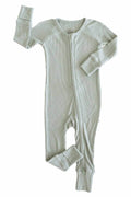 Embroidered Bamboo Waffle Convertible Zip Romper | Seagrass