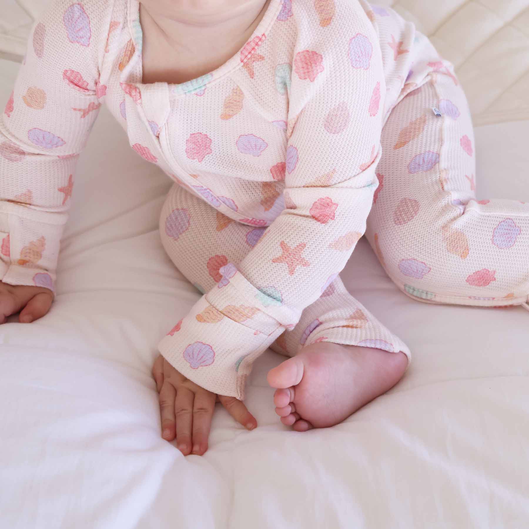 Saltwater Shells Bamboo Waffle Convertible Zip Romper