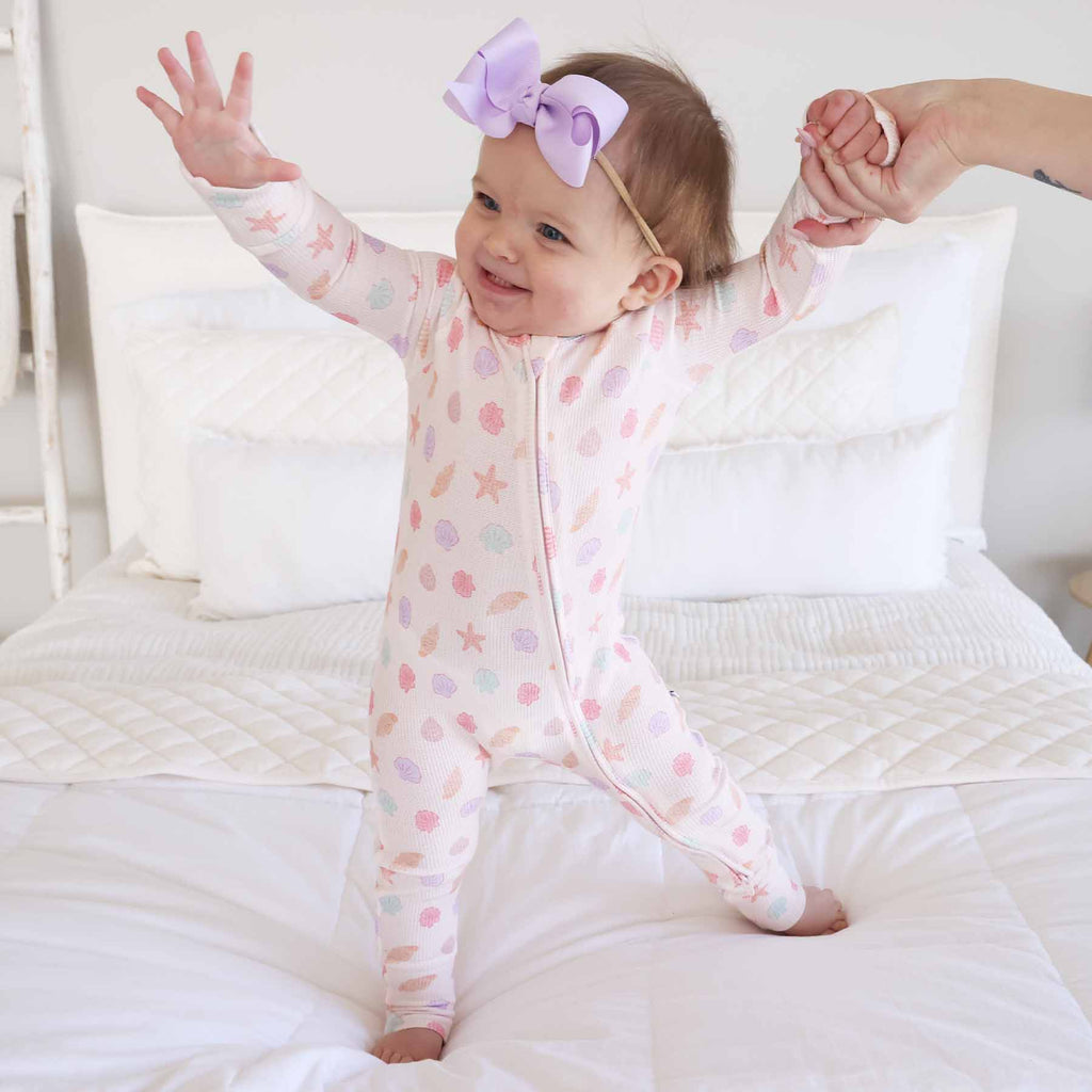 Saltwater Shells Bamboo Waffle Convertible Zip Romper