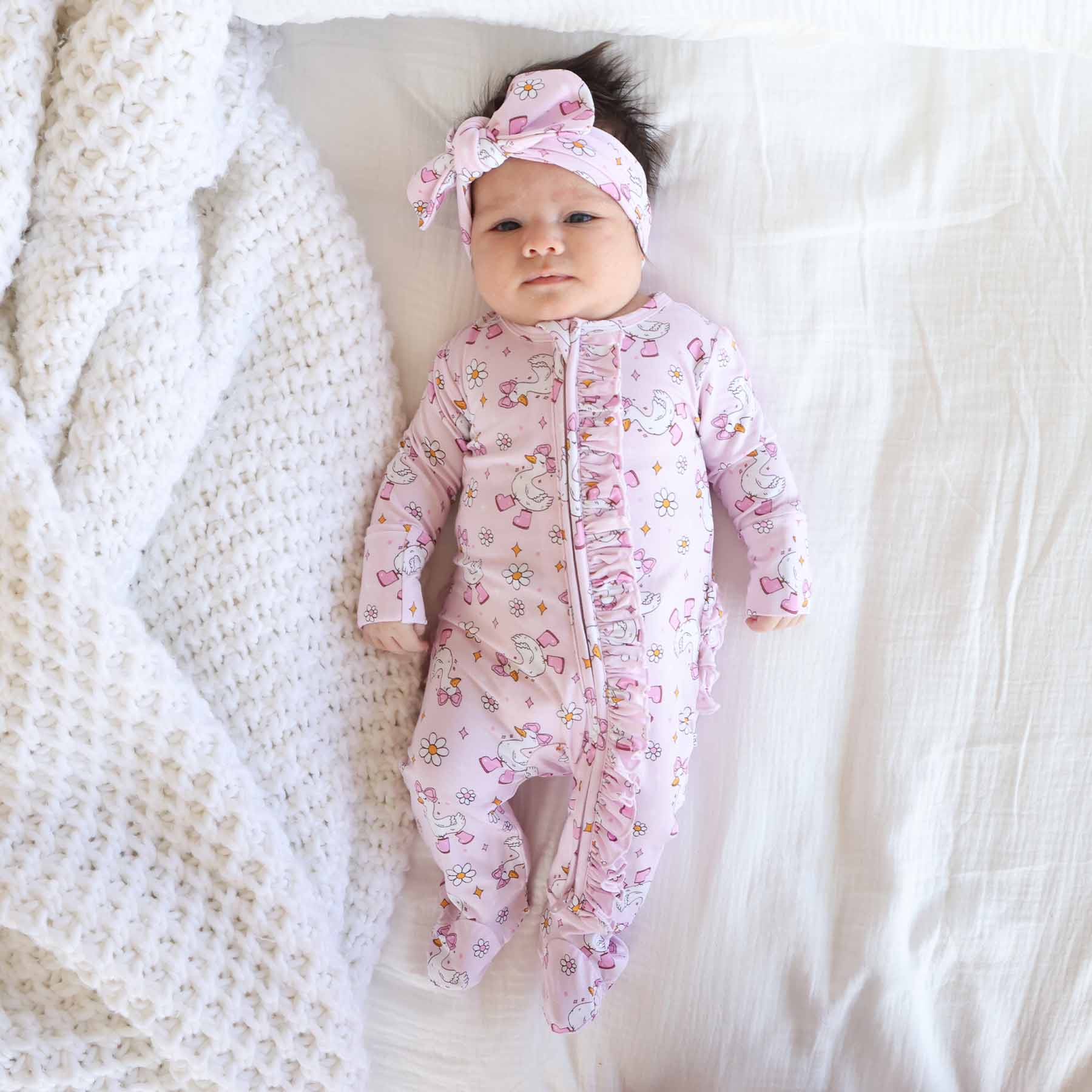 Silly Goose Ruffle Zipper Footie | Pink