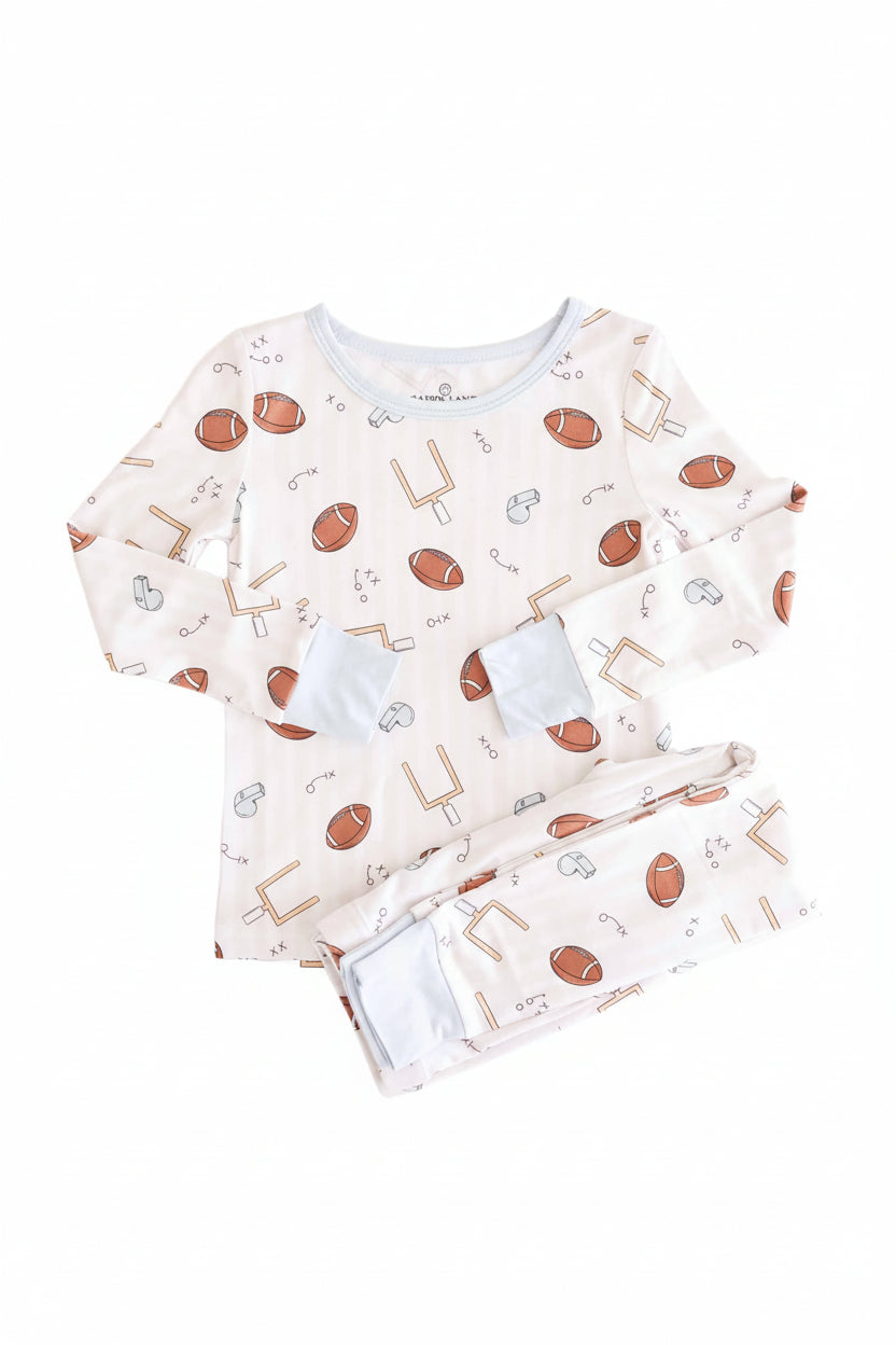Tiny Touchdowns Two Piece Pajama Set | Neutral