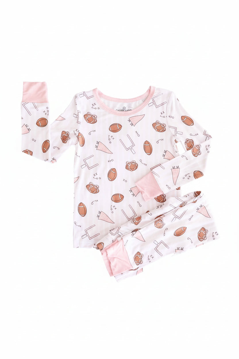 Tiny Touchdowns Two Piece Pajama Set | Pink