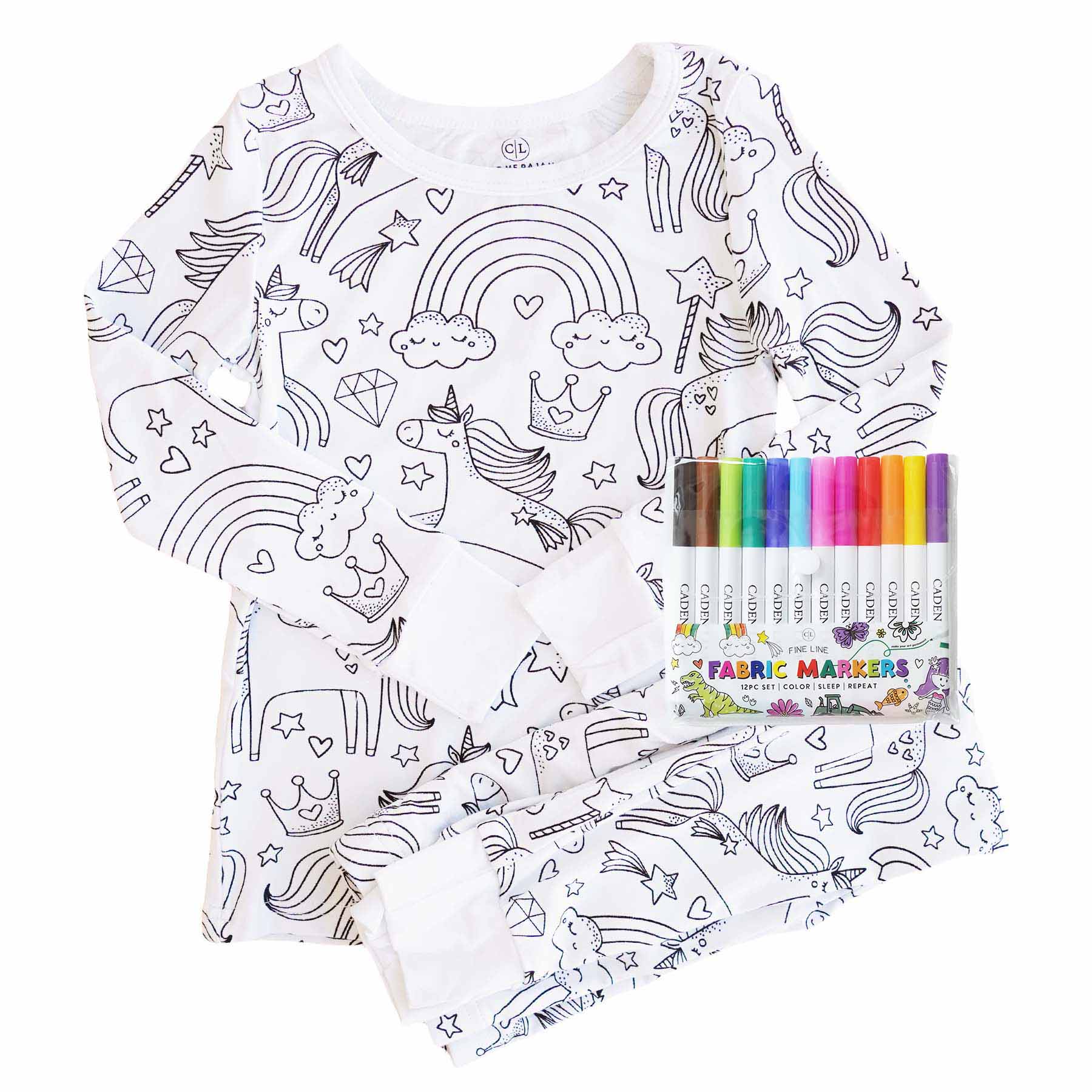 Colorable Two Piece Pajama Set | Enchanted Unicorns