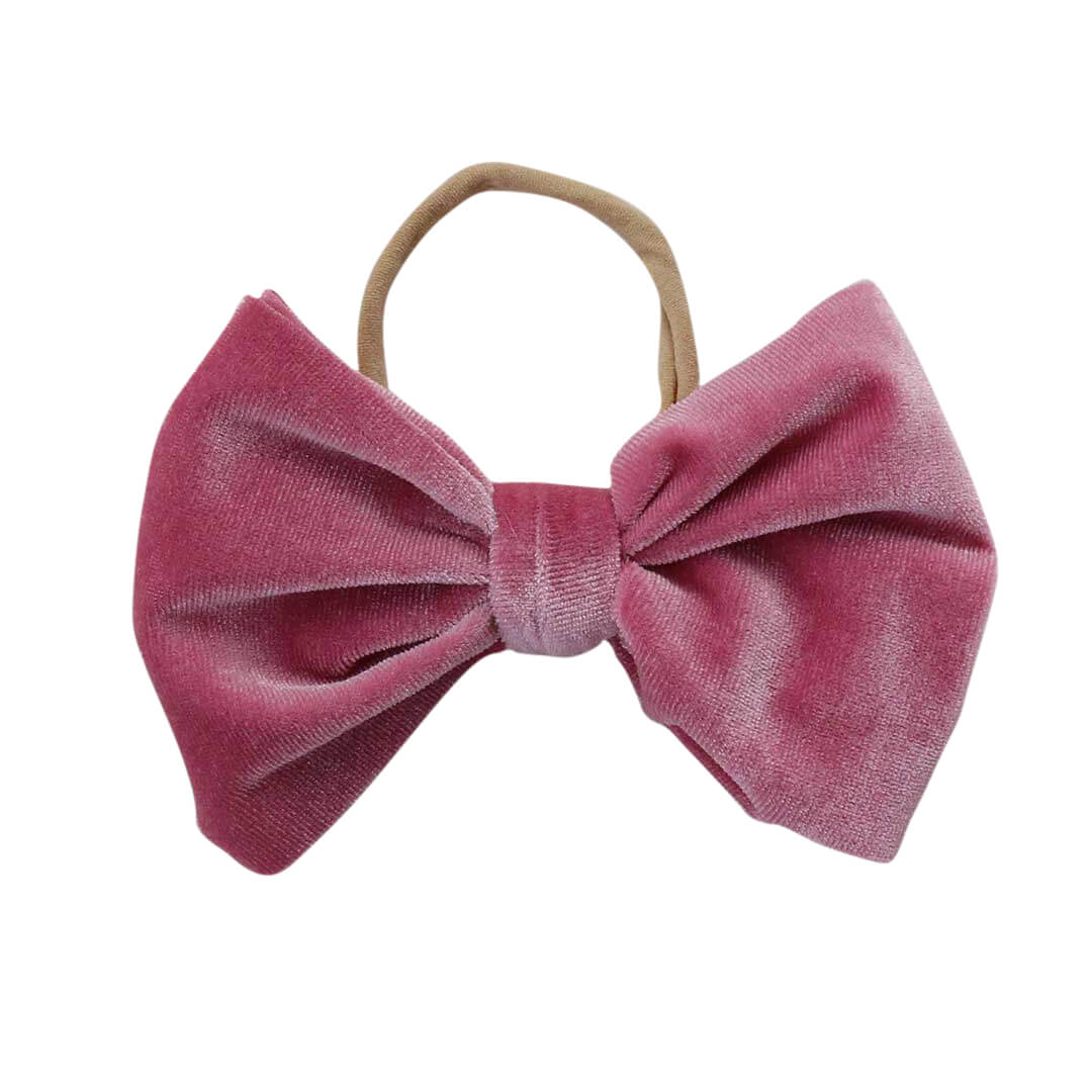 Velvet Bow Headband - Rosy Pink