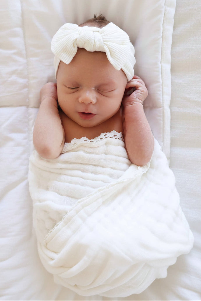 Gardenia Bamboo Waffle Knit Large Bow Headwrap