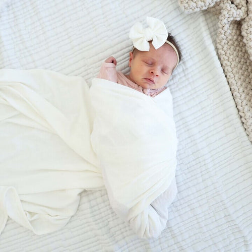 Cloud White Bamboo Waffle Bow Headband